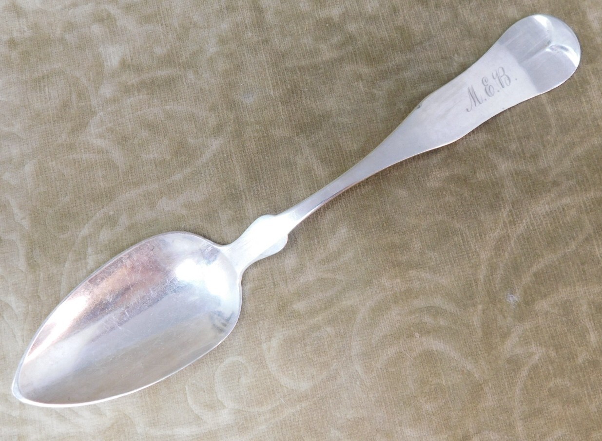VW Skiff c.1850 Coin Silver 8.5″ Spoon MASS or Georgia “MEB” Mono 40 gr