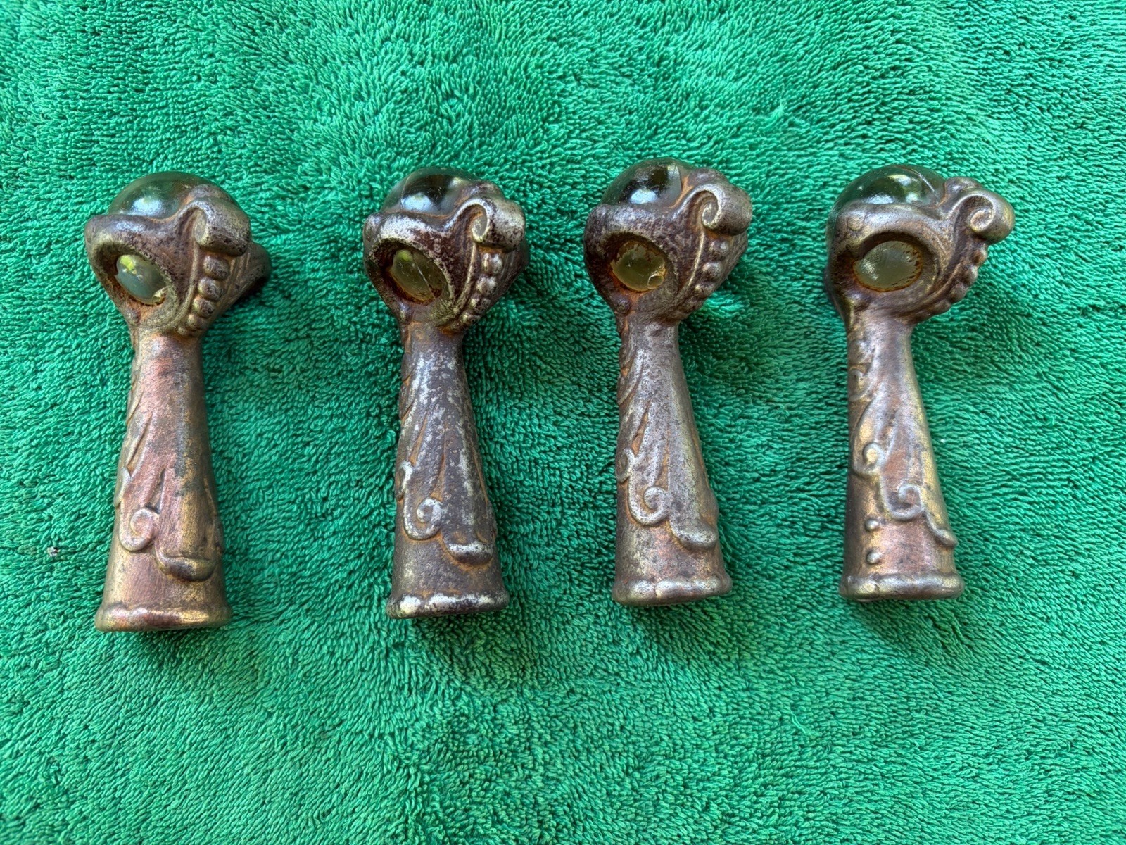 Set 4 Salvaged 1900’s Era Cast Iron Claw & Glass Ball Furniture Feet , Free S/H