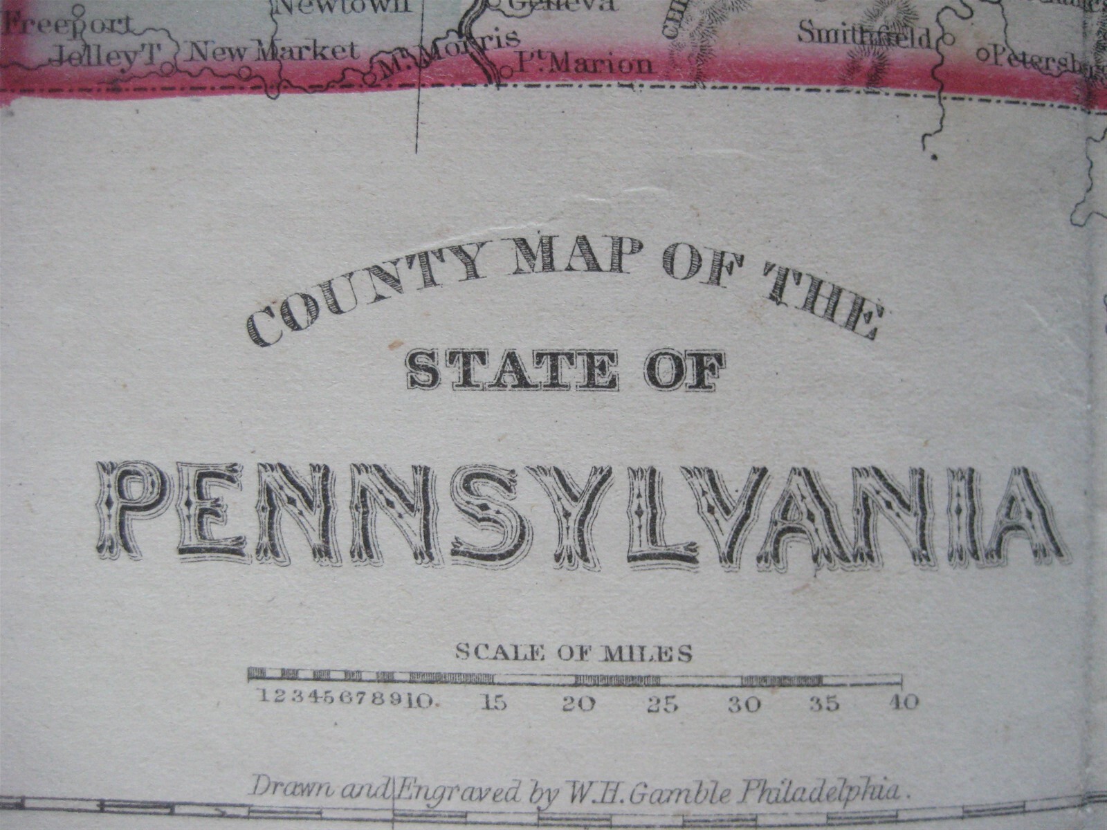 Original 1871 Mitchell Map PENNSYLVANIA + Williamsport Erie Scranton Harrisburg