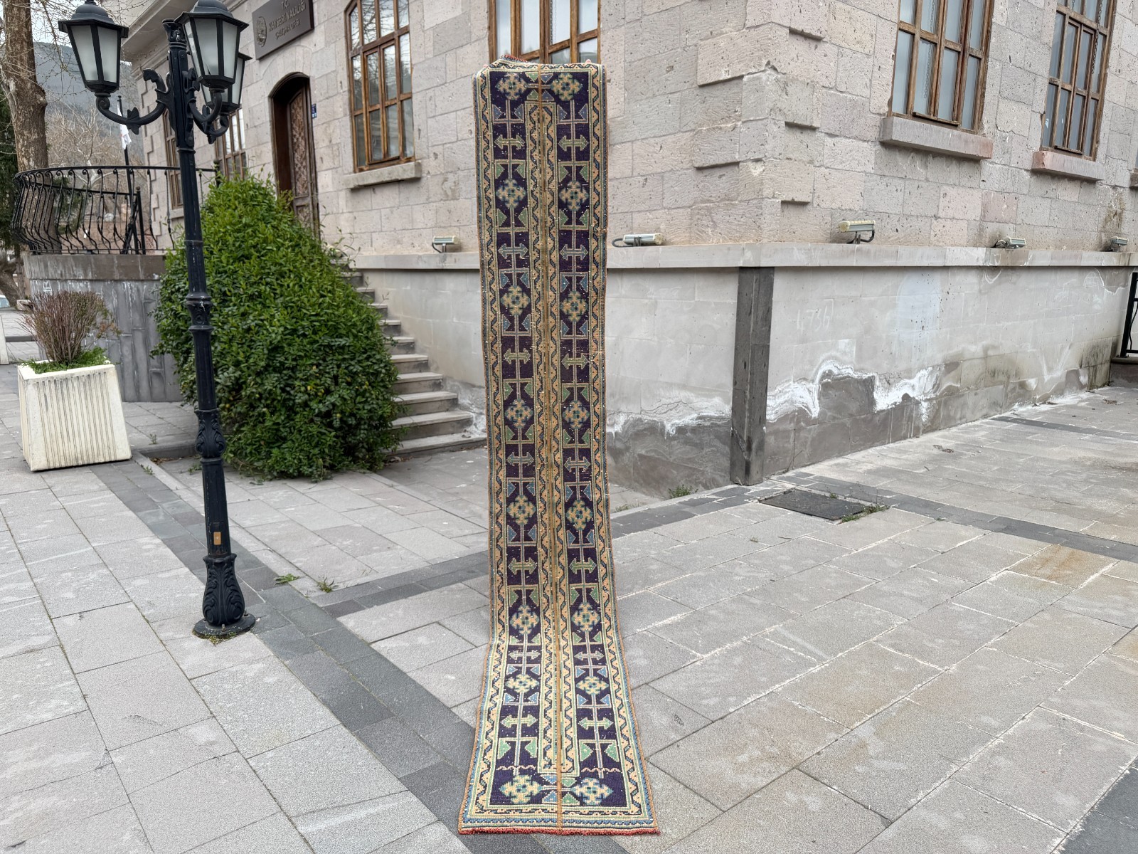 Vintage Oushak Runner 1.7×11.2 ft Hand-Knotted Wool Rug Purple Navy Turkish Rug