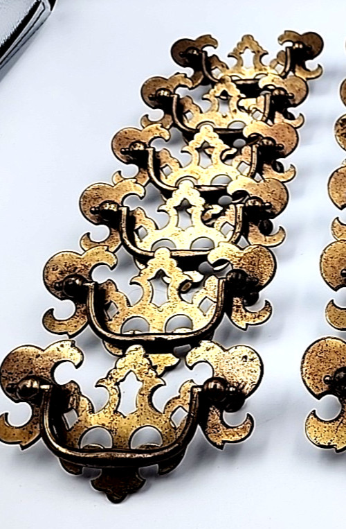 Chippendale Bail Drawer Pull Brass Tone 2.5in Hole to Hole – 3.7in Wide