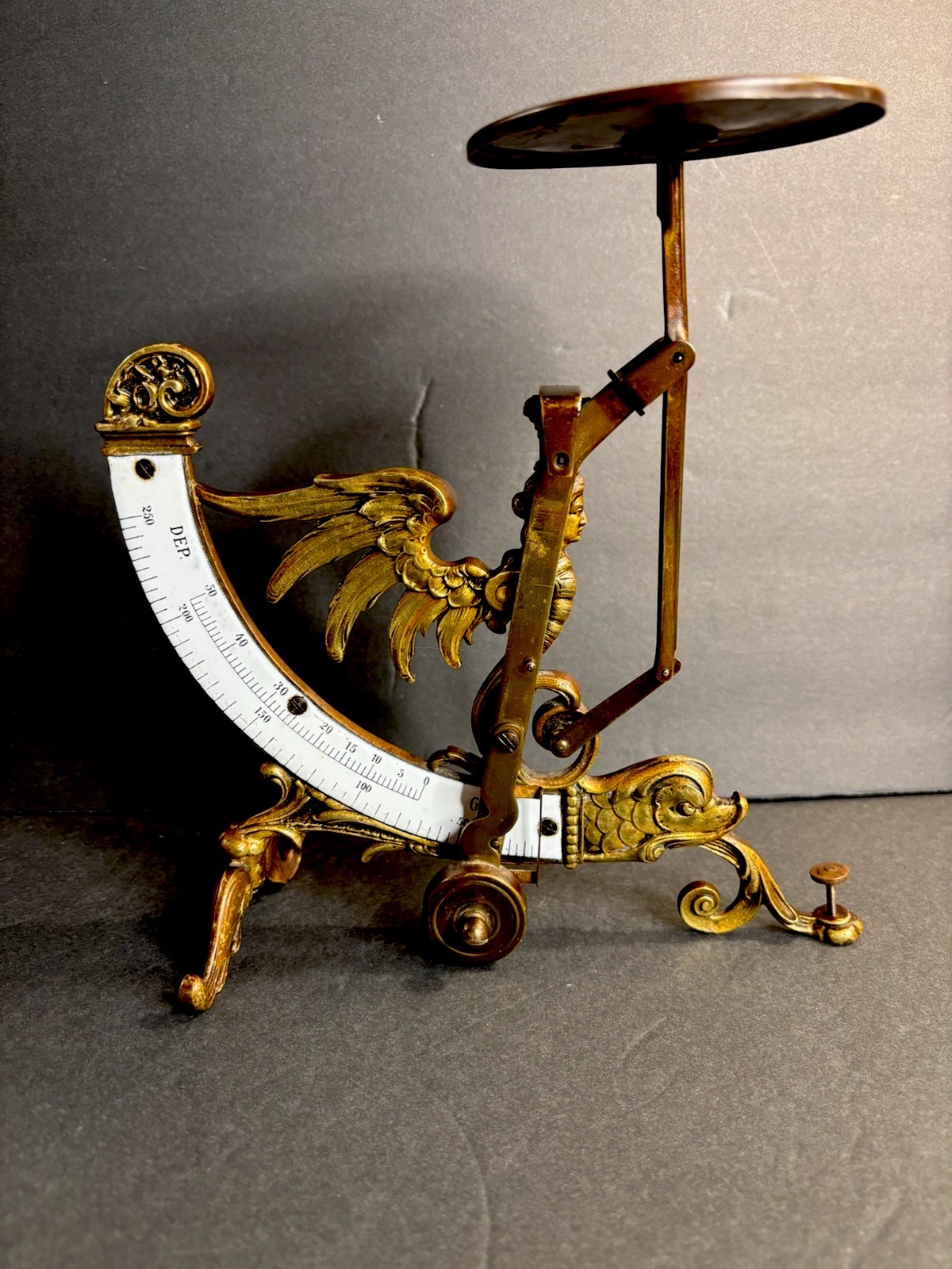 Antique Bronze Postal Weight/Scale/Fish/Renaissance/Enamel/France C.1900/Rare