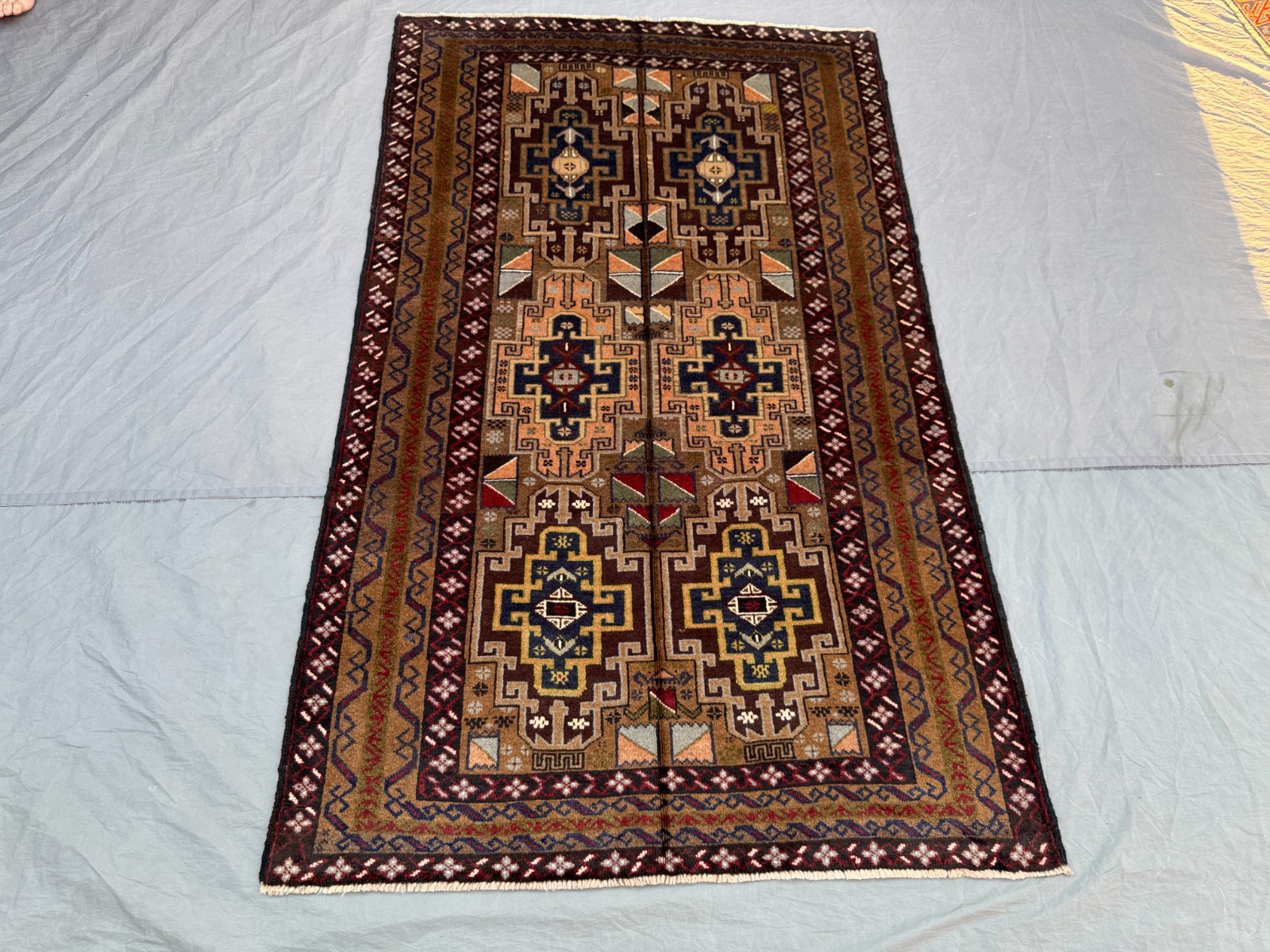 3’10×6’1 Vintage Afghan Hand Knotted Tribal Wool Rug | Geometric Nomadic Art Rug