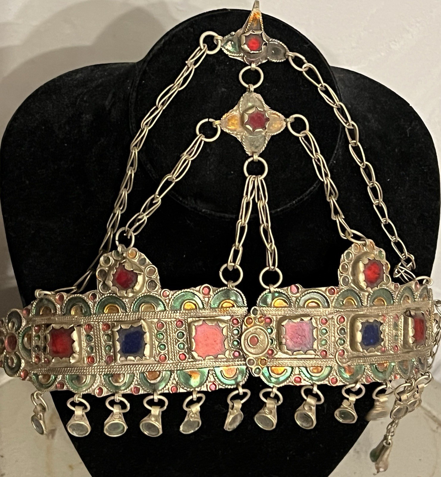 Antique Moroccan Ceremonial Berber Headdress Tribal Silver Enamel