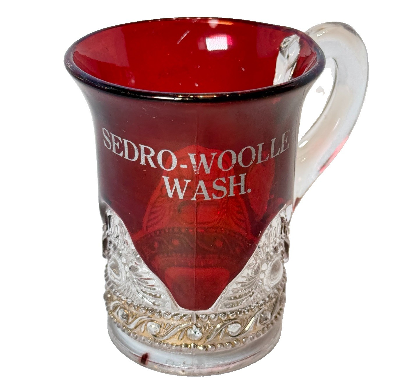 SEDRO WOOLLEY WA WASHINGTON ANTIQUE Ruby Red Flash Souvenir Glass TRINKET MUG
