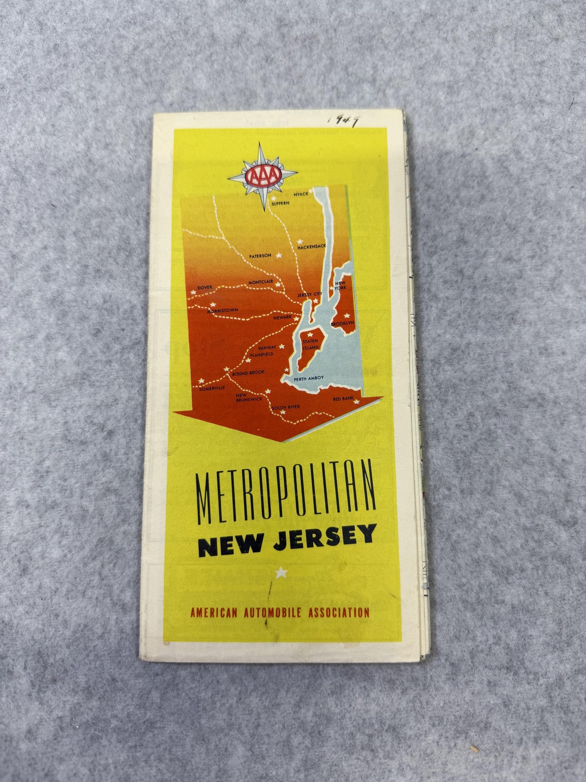 Vintage 1942 AAA Metropolitan New Jersey Road Map Manhattan Newark NYC Fold Out