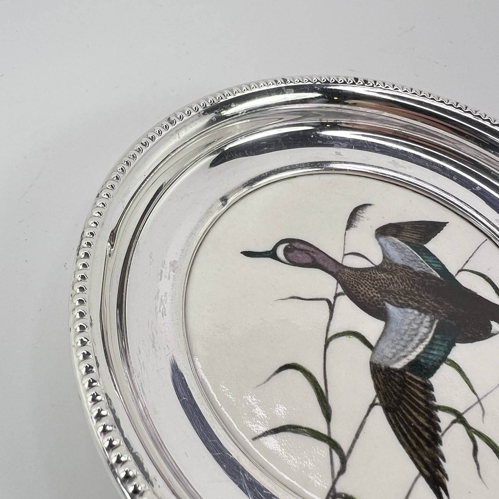 Frank M. Whiting Blue Wing Teal Duck Sterling Silver Coaster 4.25″ Delano Studio