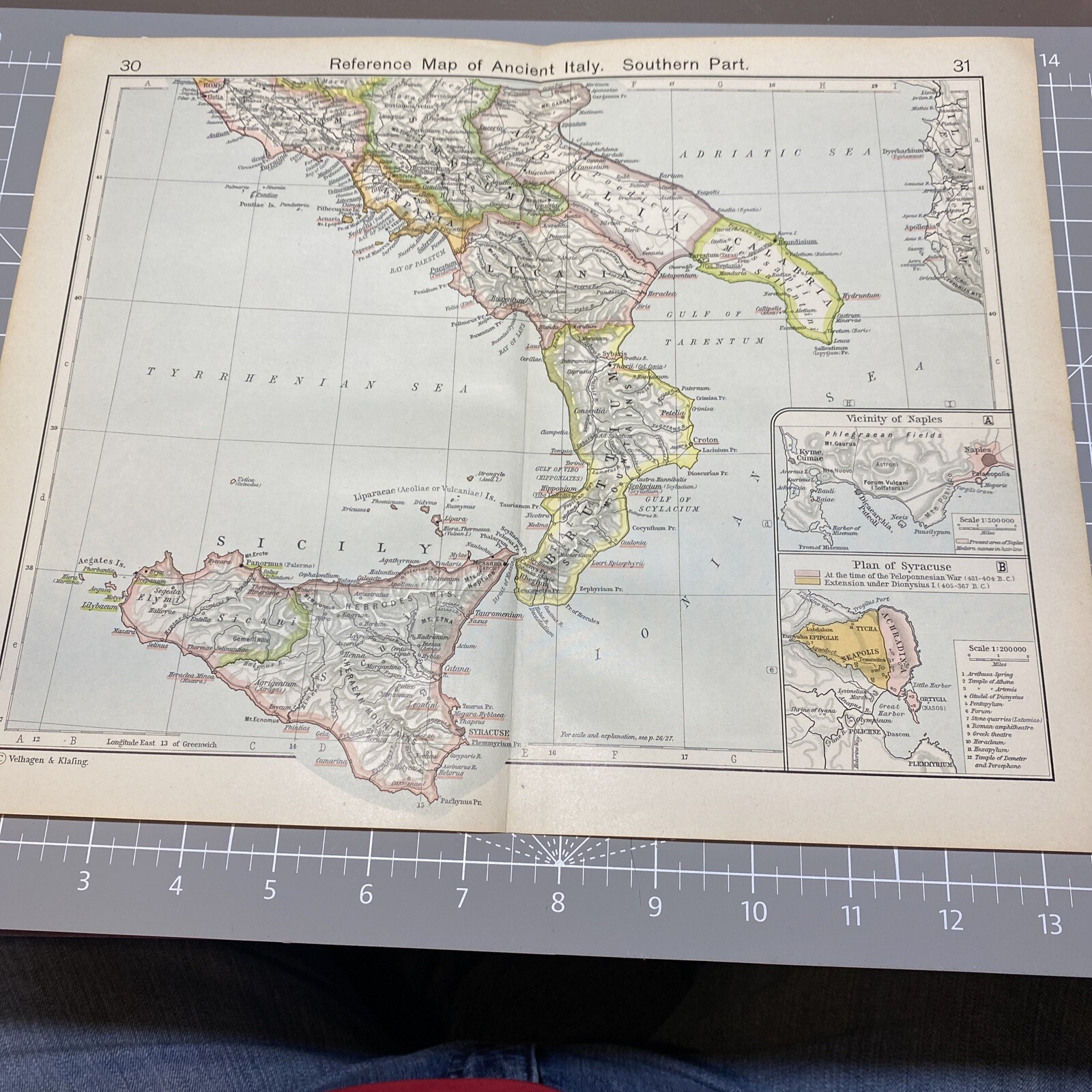 Historical Reference Map Ancient Italy Southern 1910 antique color Map Wall Art
