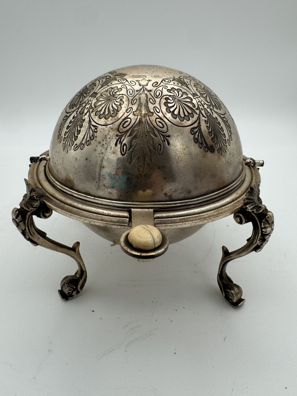 James Dixon & Sons Antique Serving Dish England EP Swivel Dome Top