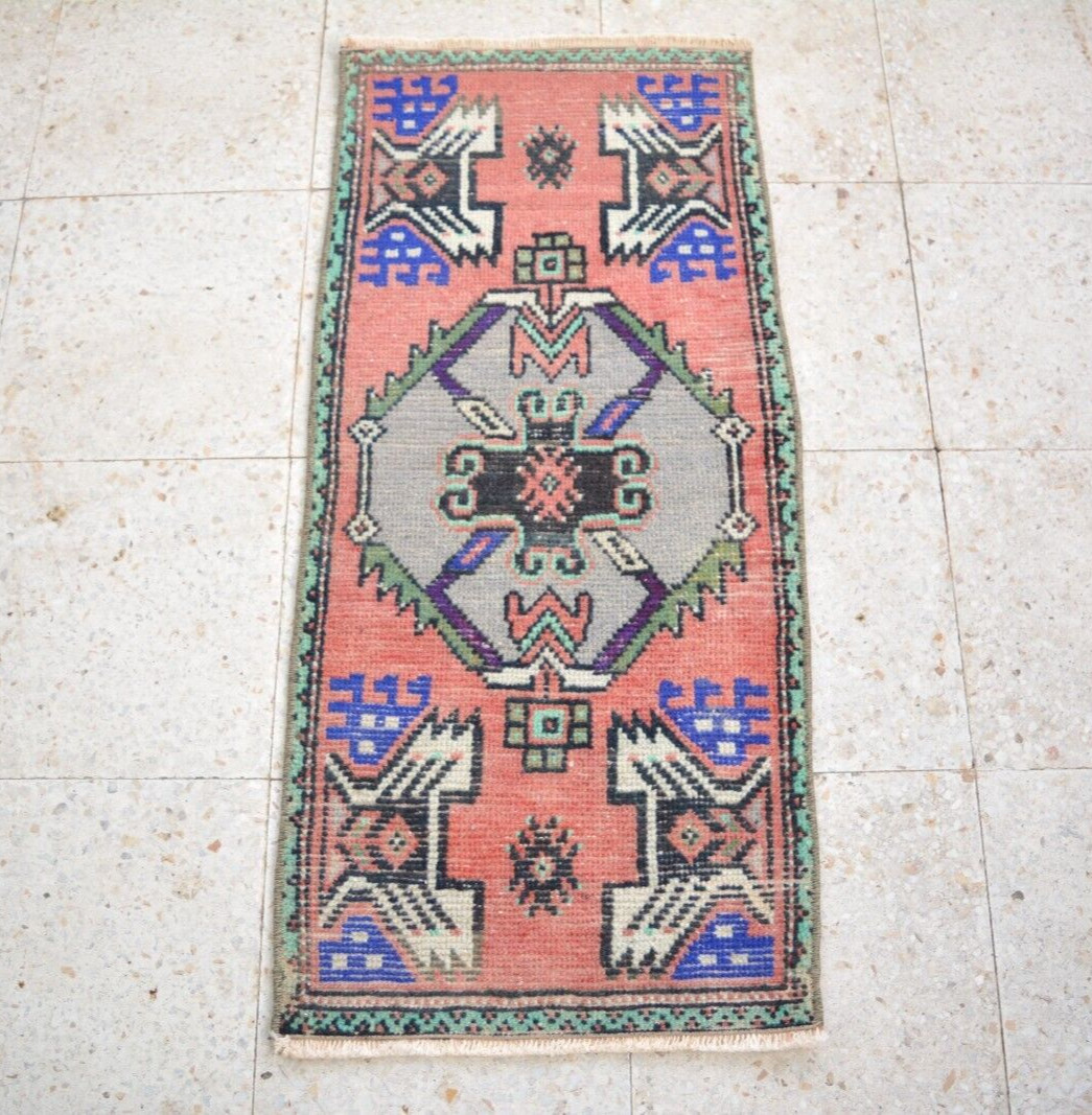 Red Handmade Bohemian Door Mat, 1.5×3.2ft, Turkish Red Geometric Boho Door Mat,