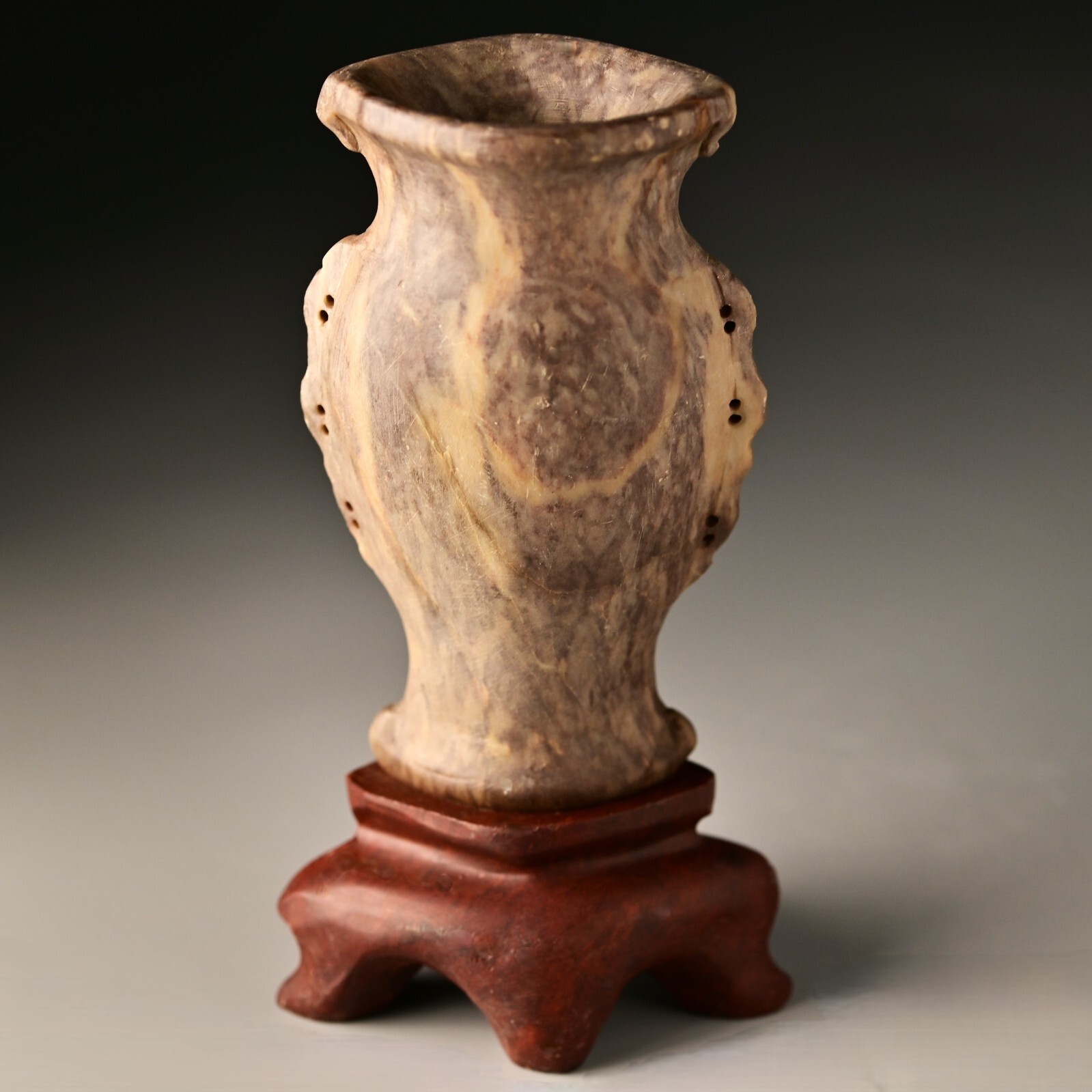 Antique Original Vintage Chinese Imperial Feng Shui Soapstone Single Stem Vase