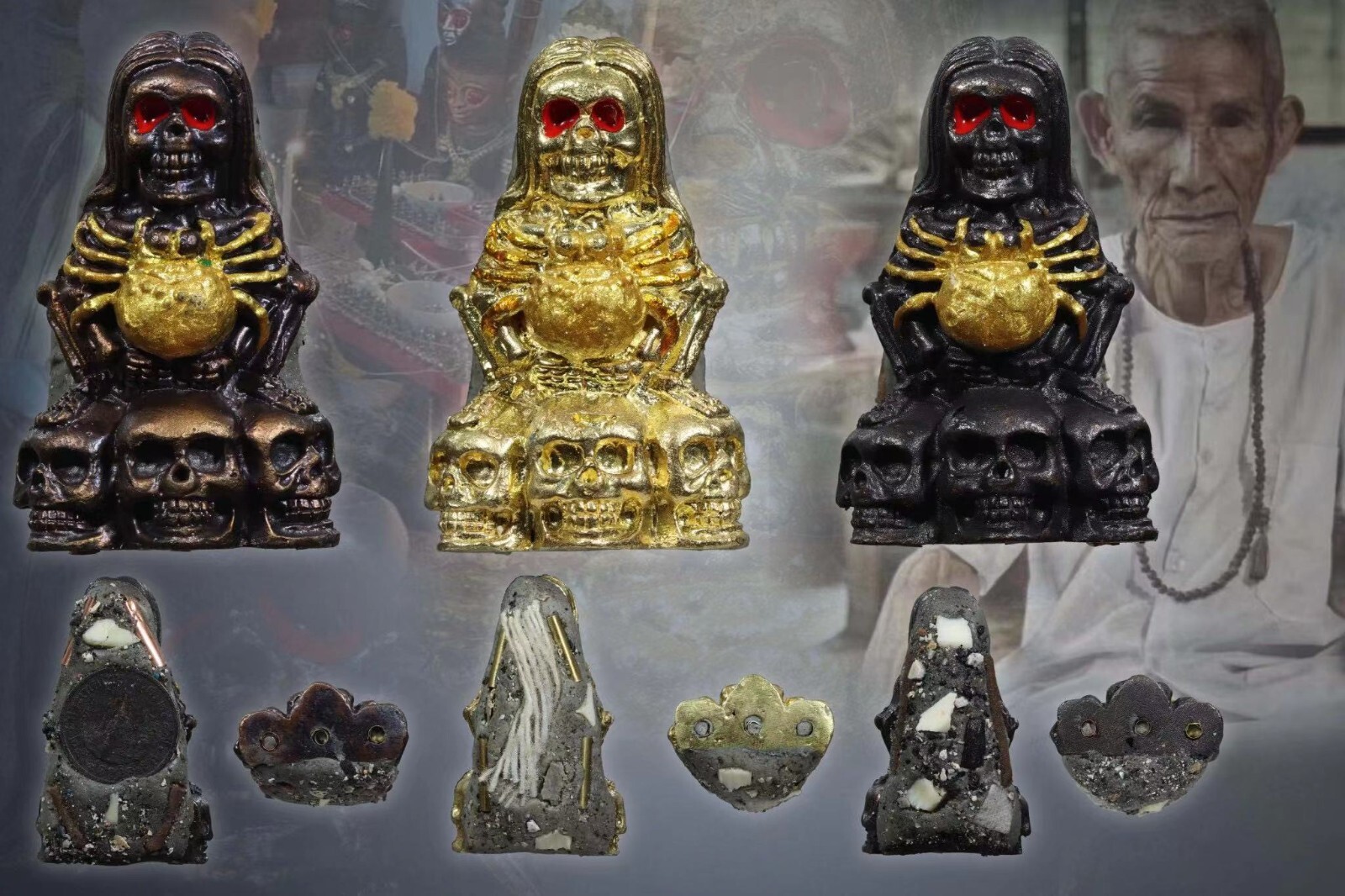 Phrai Mother Ghost Spider Amulet Copper Black Pu Noi Tun Wealth & Protection