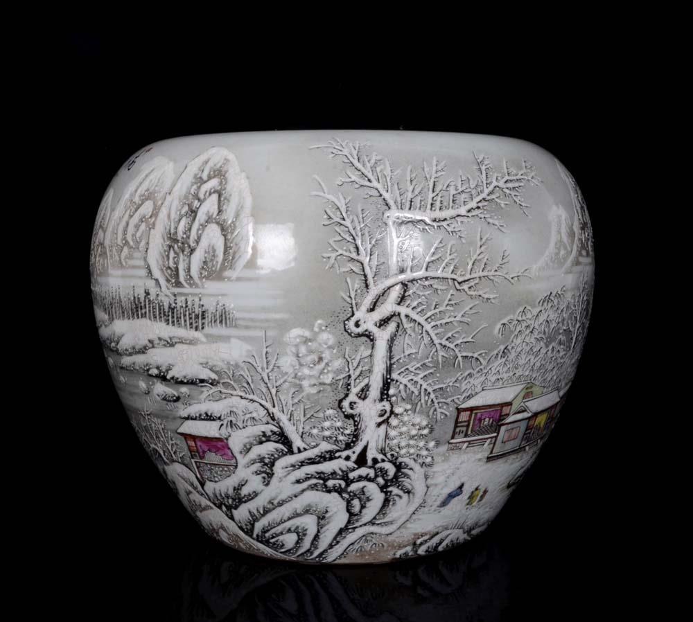 31CM He Xuren Signed Old Chinese Ink Color Brush Washer W/landscape N205