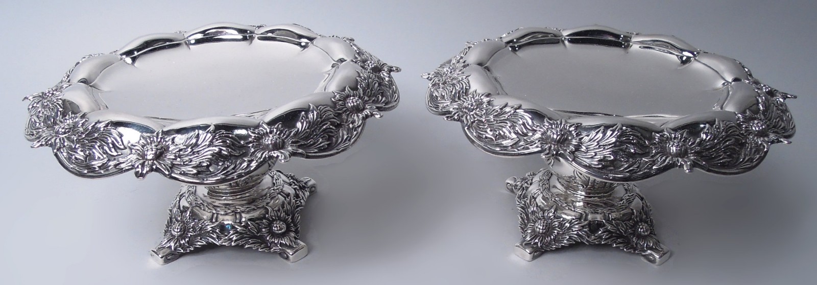 Tiffany Chrysanthemum Compotes 8542 Antique Japonesque American Sterling Silver