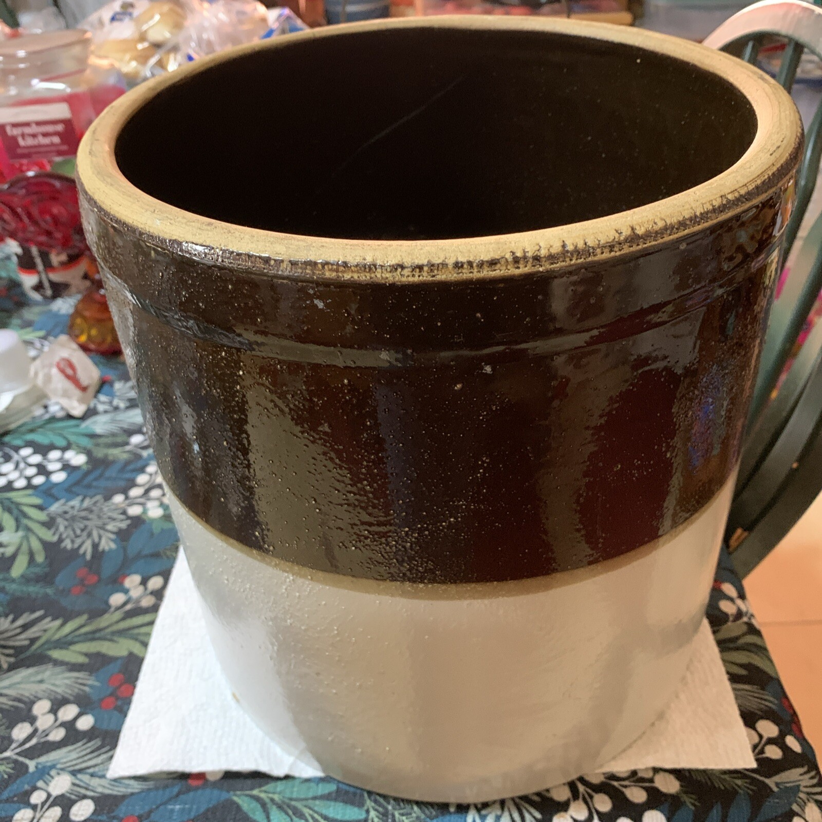 Vintage #3 Primitive Two Tone Stoneware Heavy Crock