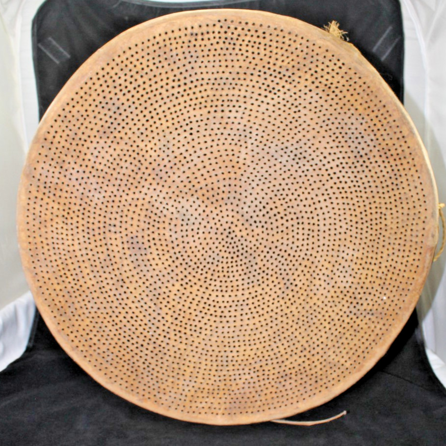 Antique Native American 17″ Diameter Hide Sinew Bent Wood Grain Sifter NICE