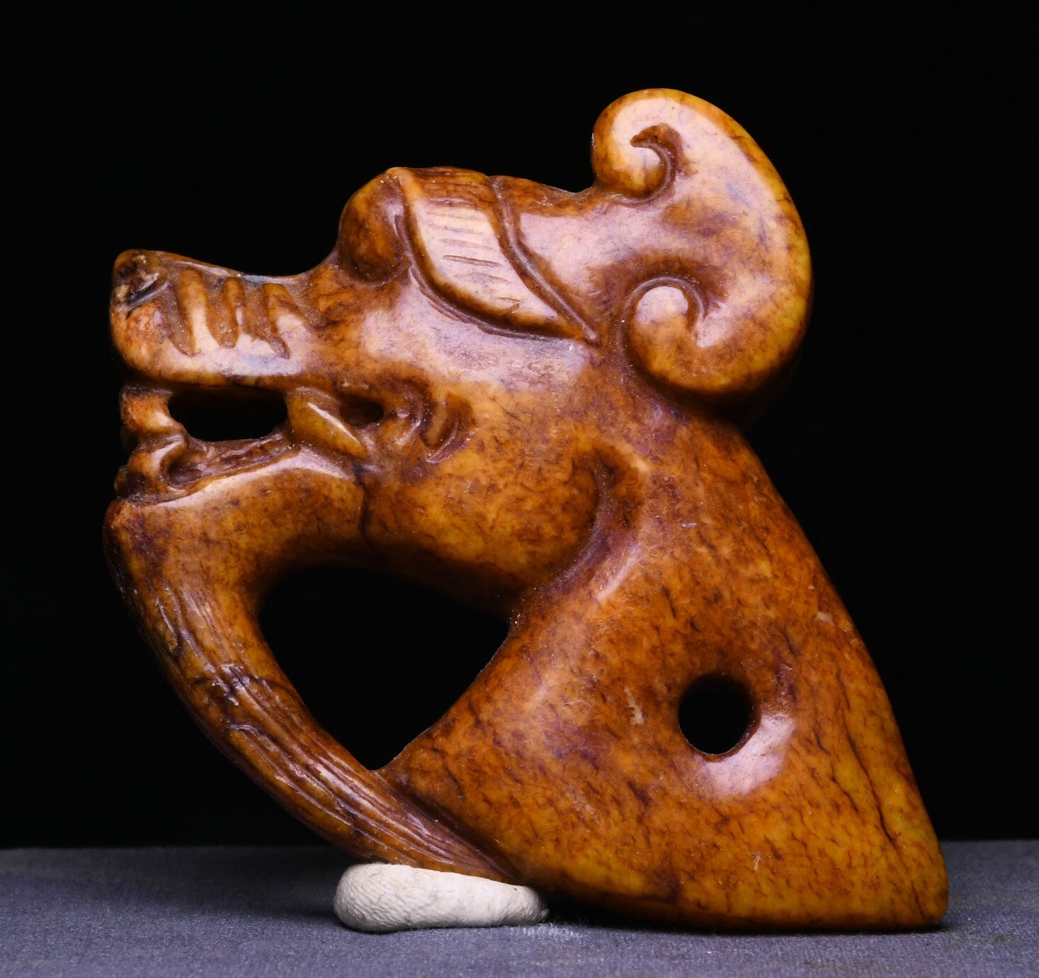 8CM Rare Chinese Dynasty Old Jade Carved Dragon Loong Beast Animal Head Statue
