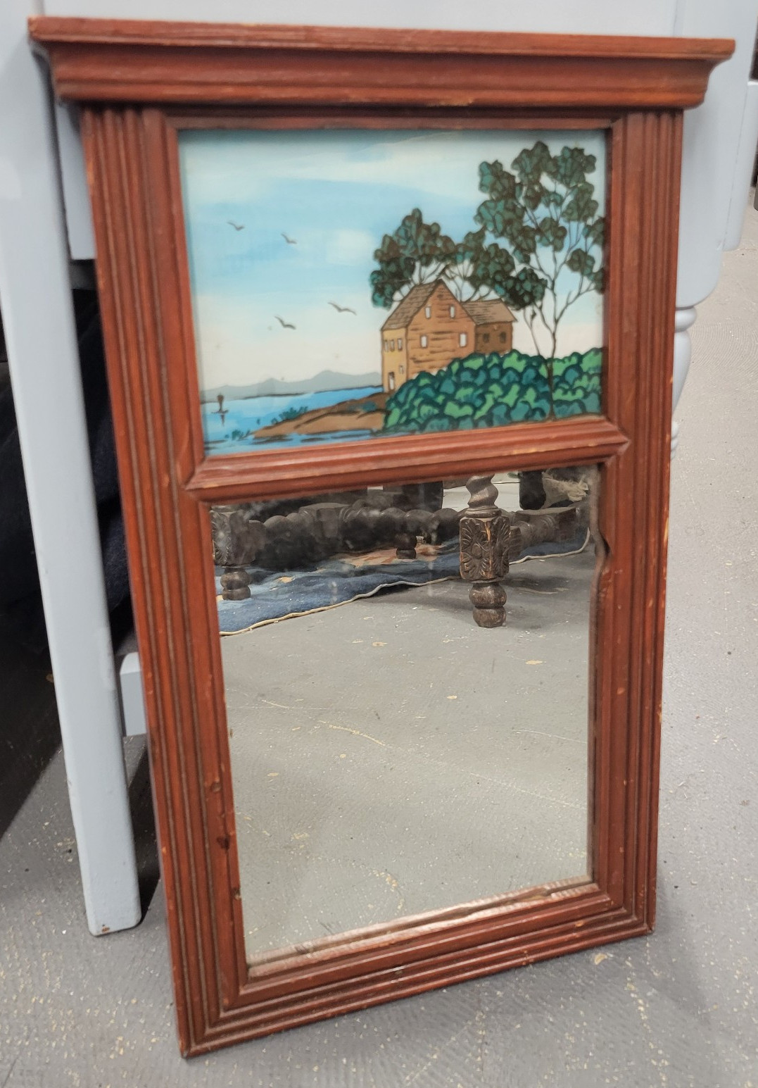 ANTIQUE REVERSE PAINTED LANDSCAPE MIRROR By GEORGE SPRINGER Late 1800’s