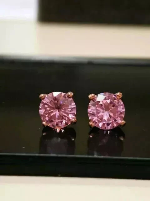 2Ct Round-Cut Pink Lab Created Push Back Stud Earrings 14K Rose Gold Plated