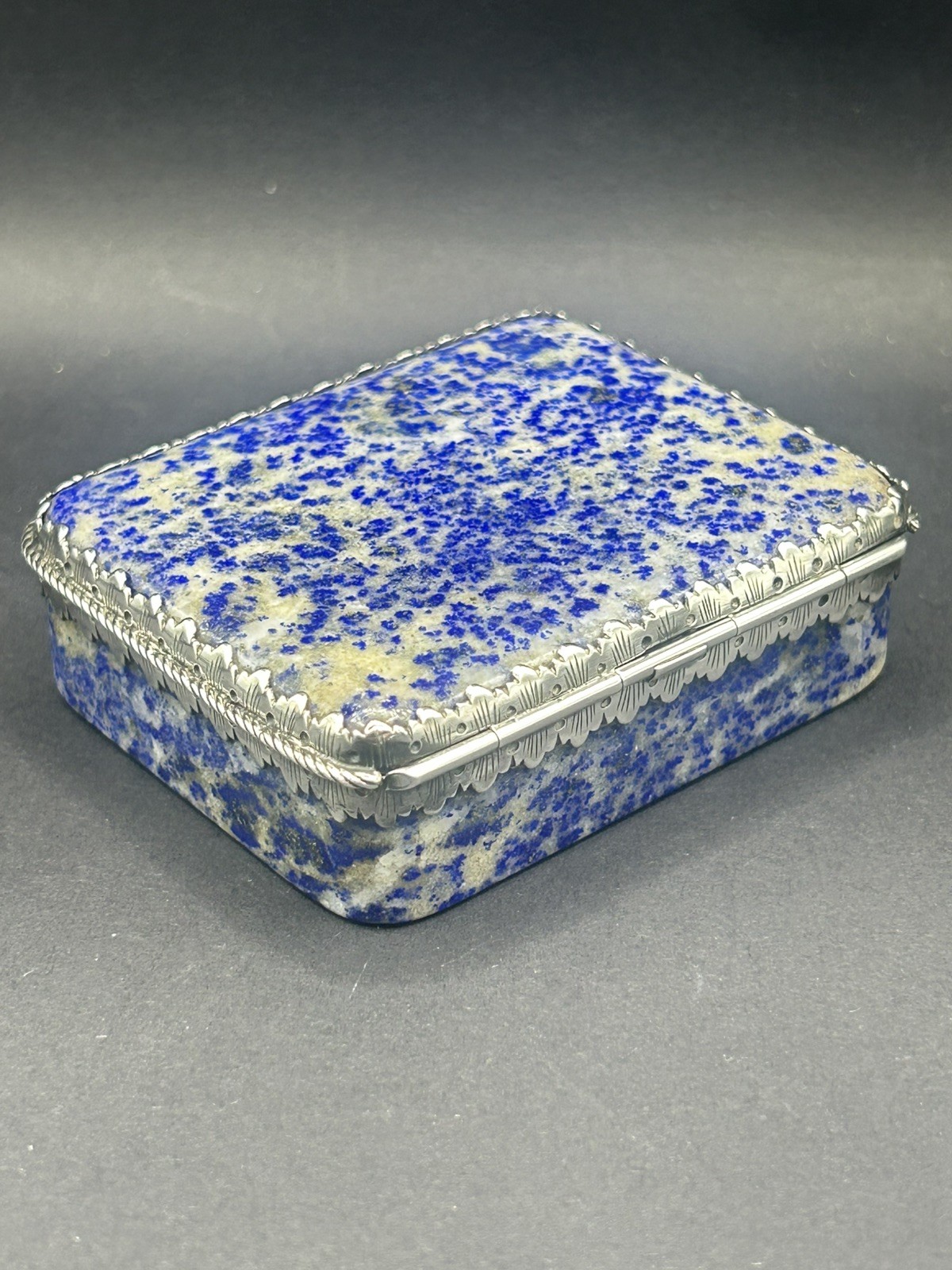 Antique Lapis Lazuli Stone Trinket Box Sterling Silver B.T.C Co. Ltd Stunning
