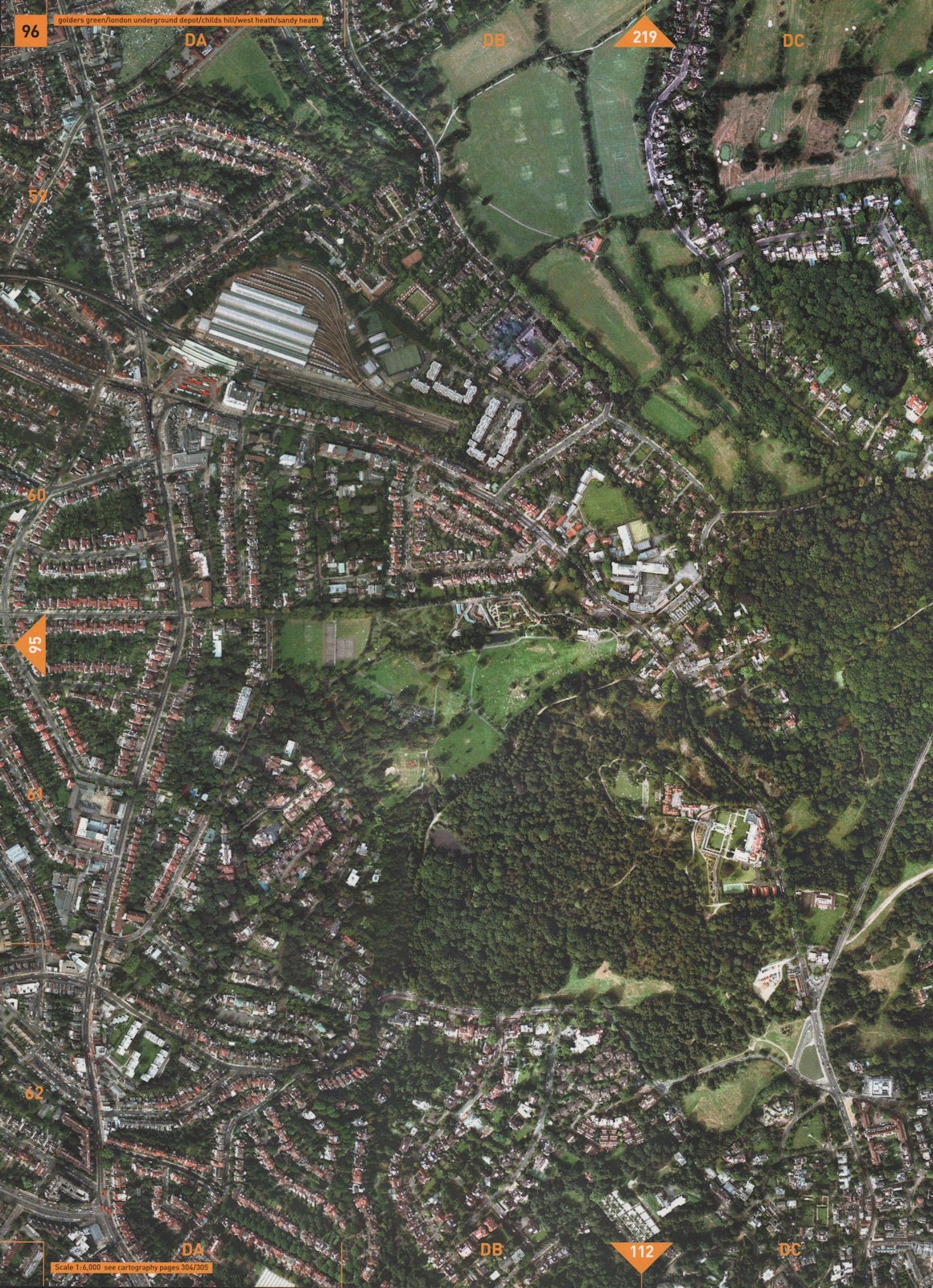 CHILDS HILL NW11 NW2 NW3.Golders Green Hampstead Heath West/Sandy Heath 2000 map