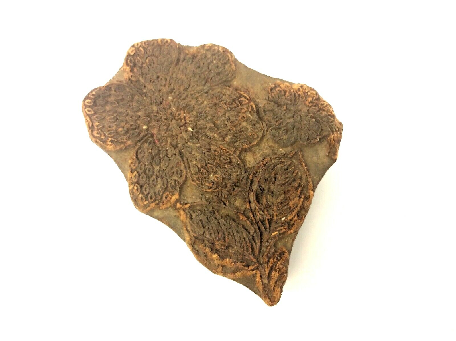Antique Hand-Carved Primitive Floral Flower Ink Stamp – Wooden Art Block