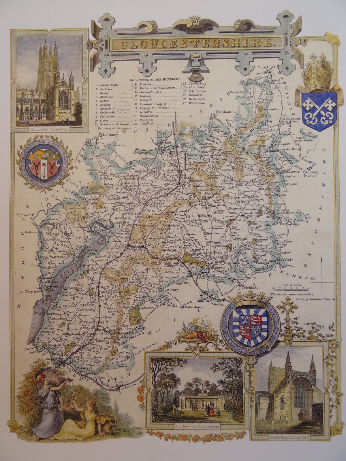 Thomas Moule 1830 GLOUCESTERSHIRE County Map of Old England – Reproduced 1990