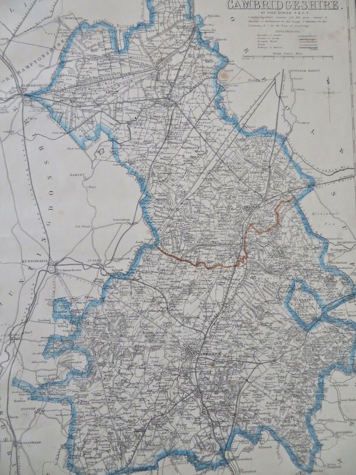 Cambridgeshire England Cambridge March Royston Ely 1850’s Dower County Map