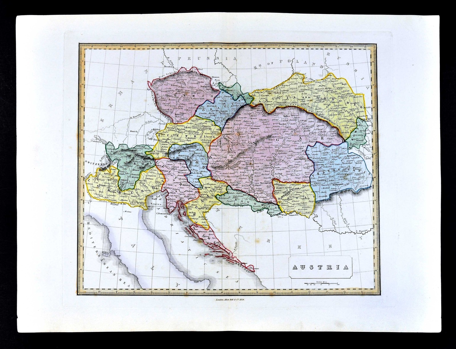 1839 Bell Map – Austria Hungary Bohemia Transylvania Dalmatia Croatia Lombardy
