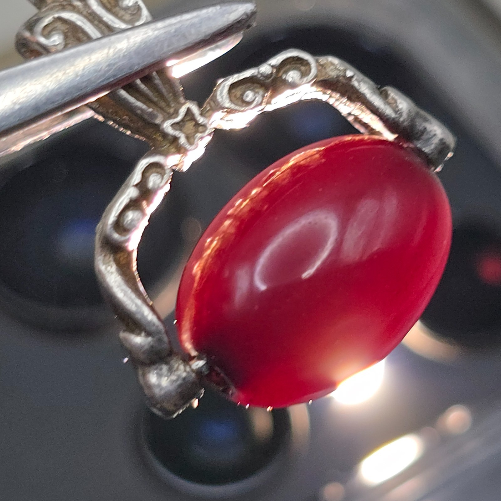 Antique Solid Silver & Cherry Bakelite Swivel Fob Pendant