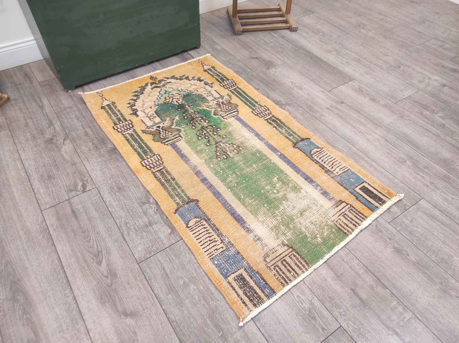Green Turkish Rug, Handmade Rug, Oriental Rug, Bohemian Rug, 2.4 x 4.1 ft