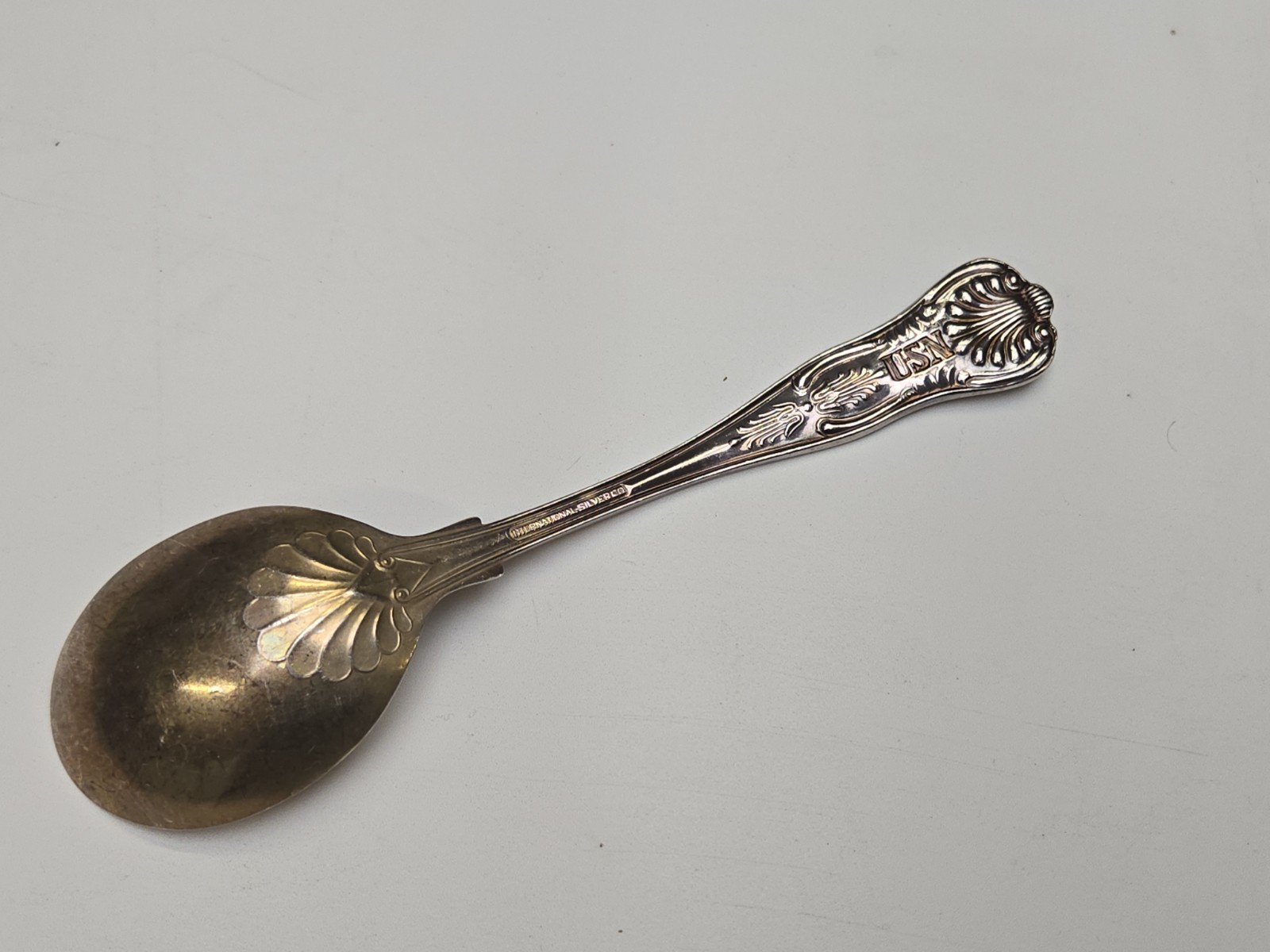 Vtg USN Navy International Silver Co Silver Plate Soup Spoon 7in. M11