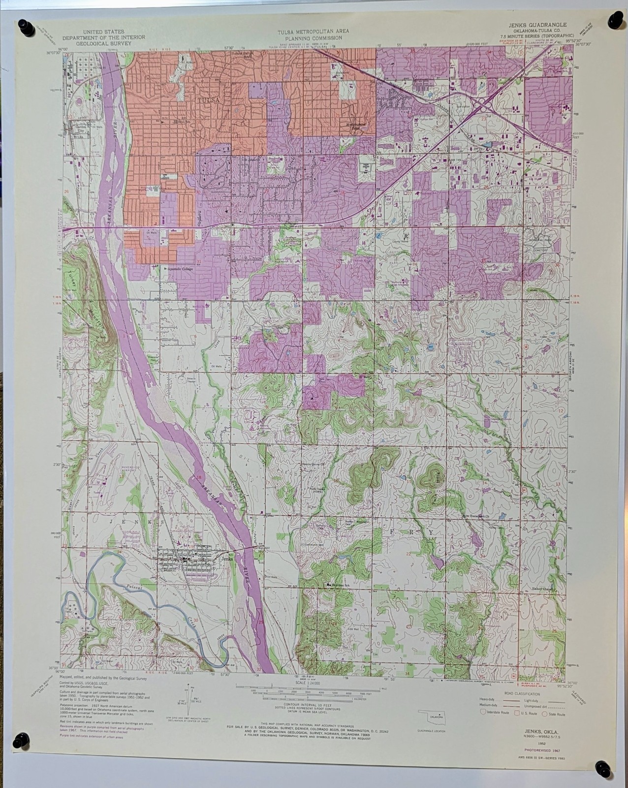 Jenks Oklahoma Original Vintage USGS Topo Map 1952 (Revised 1967)