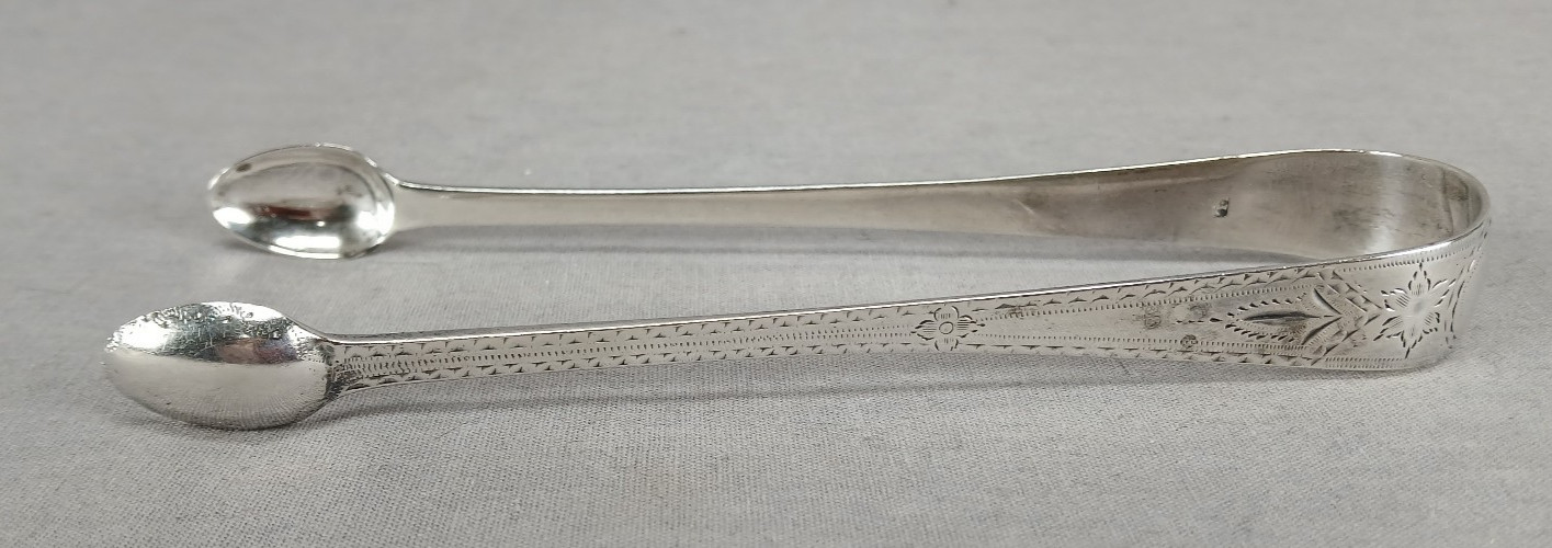 John Lambe London Bright-cut Sterling Silver Sugar Tongs Circa 1797