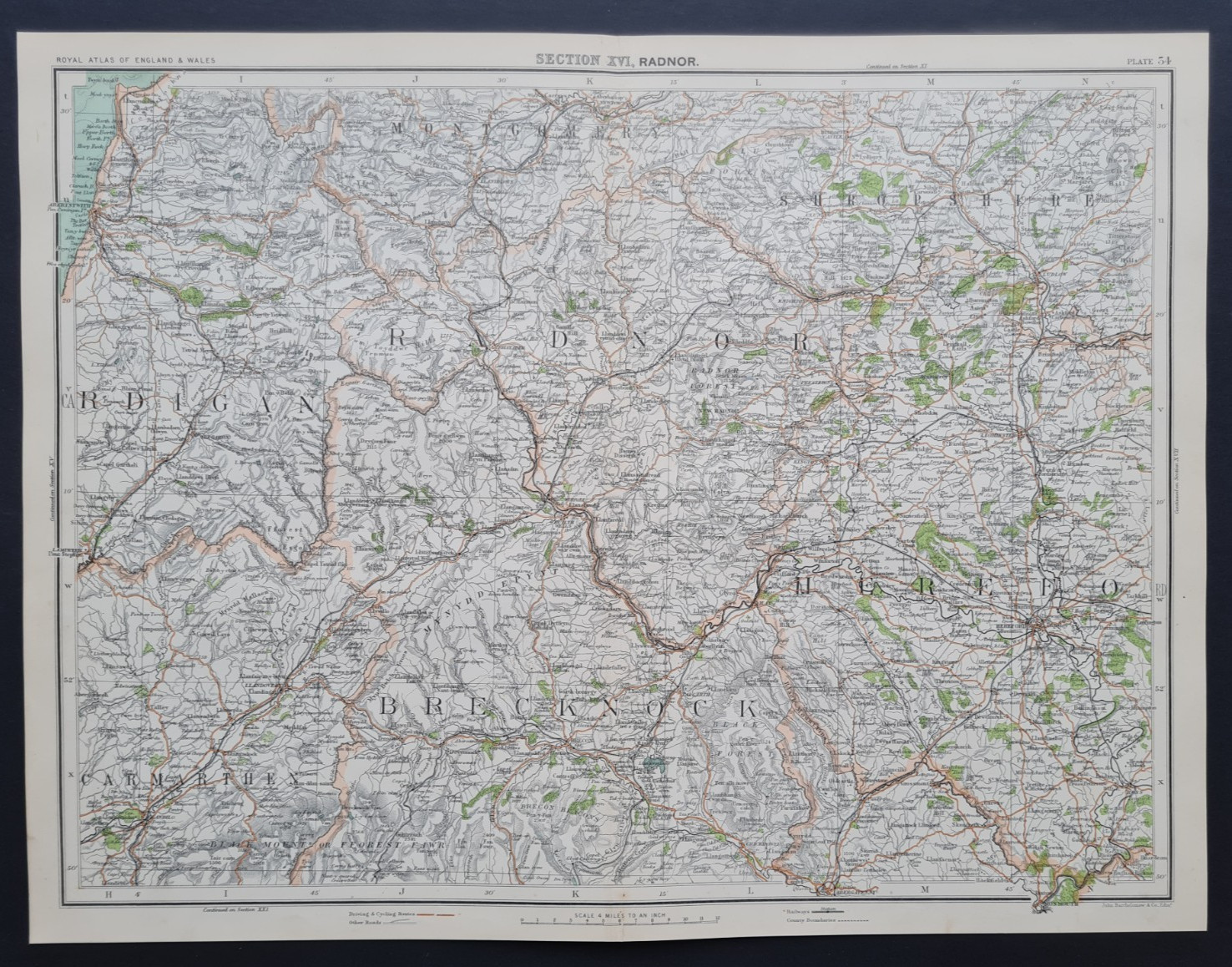 Antique 1898 Map – Welsh Marches – Mid Wales – Radnor – Hereford – Brecon