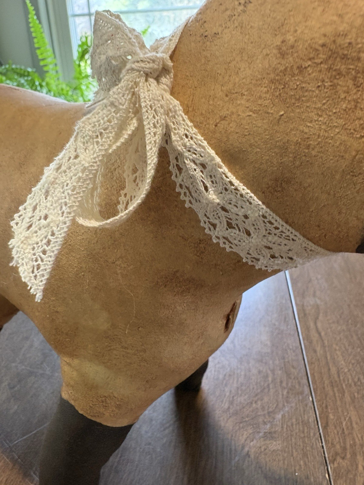 Primitive Handmade Stained Linen Fabric Folk Art Stuffed Sheep 12″ x 9 1/2″ x 4″