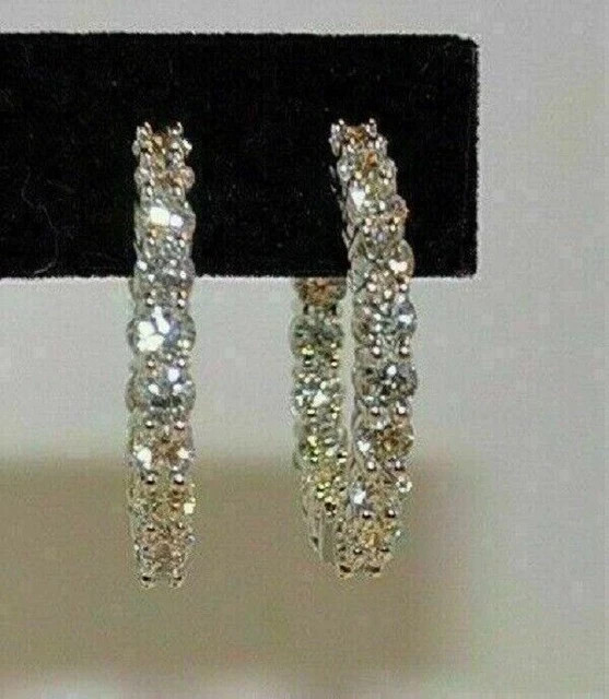 1.80Ct Round Cut Lab Created Diamond Hoop Earrings 14K White Gold Finish