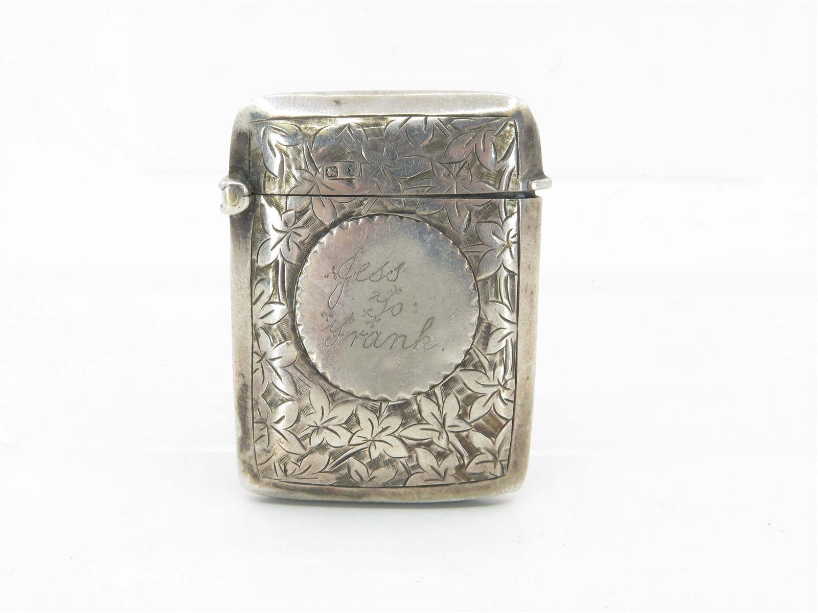 1800s Hallmarked & Engraved English Sterling SIlver Match Safe Vesta Case 2″