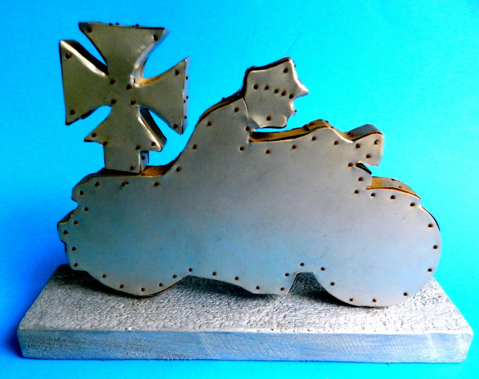 REDUCED! Vintage FOLK ART Cutout of Motorcycle Maltese Cross Rider /9″x6″/1970s