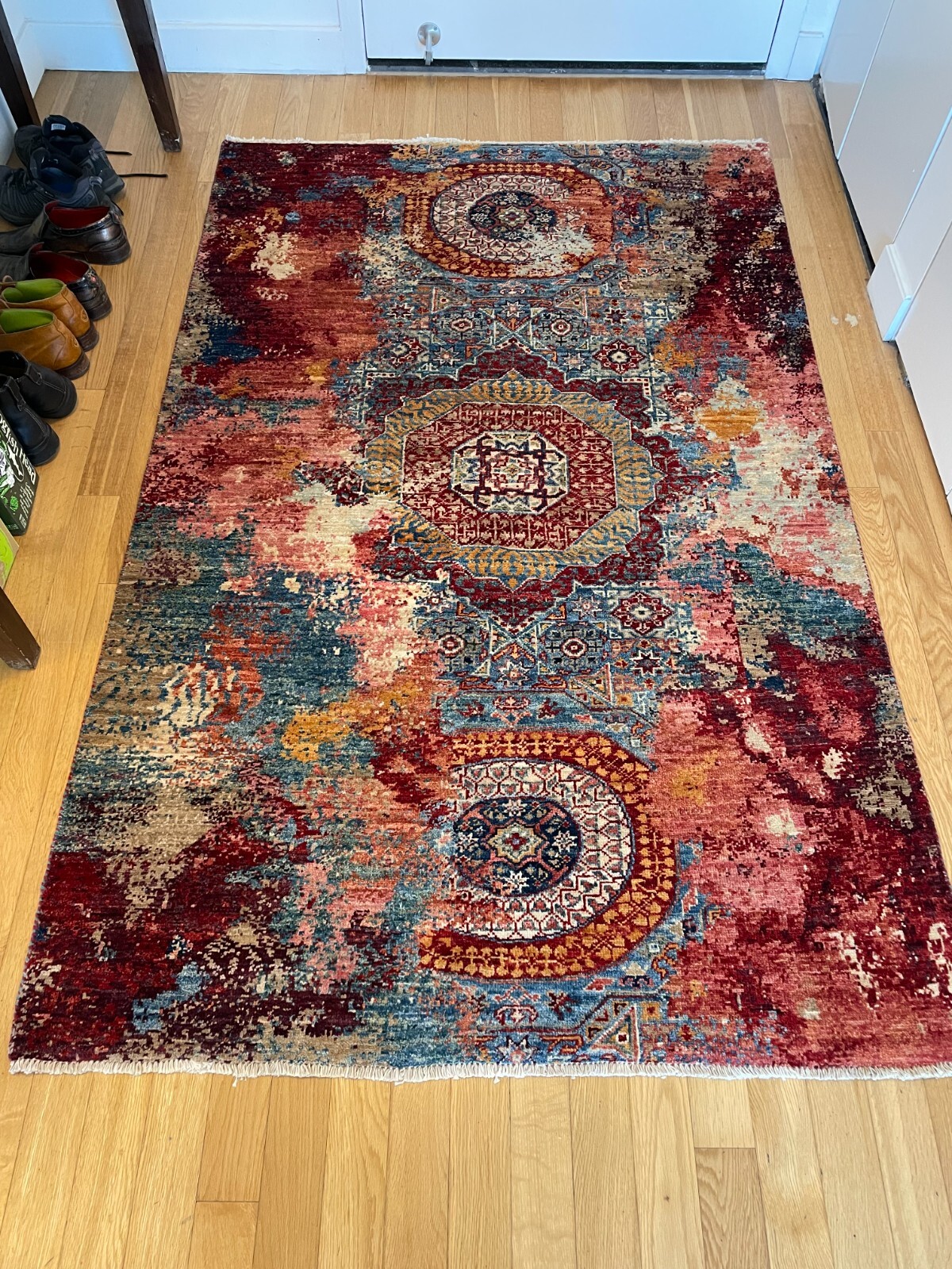 Indian rug hand knotted wool approx 72×46 inches
