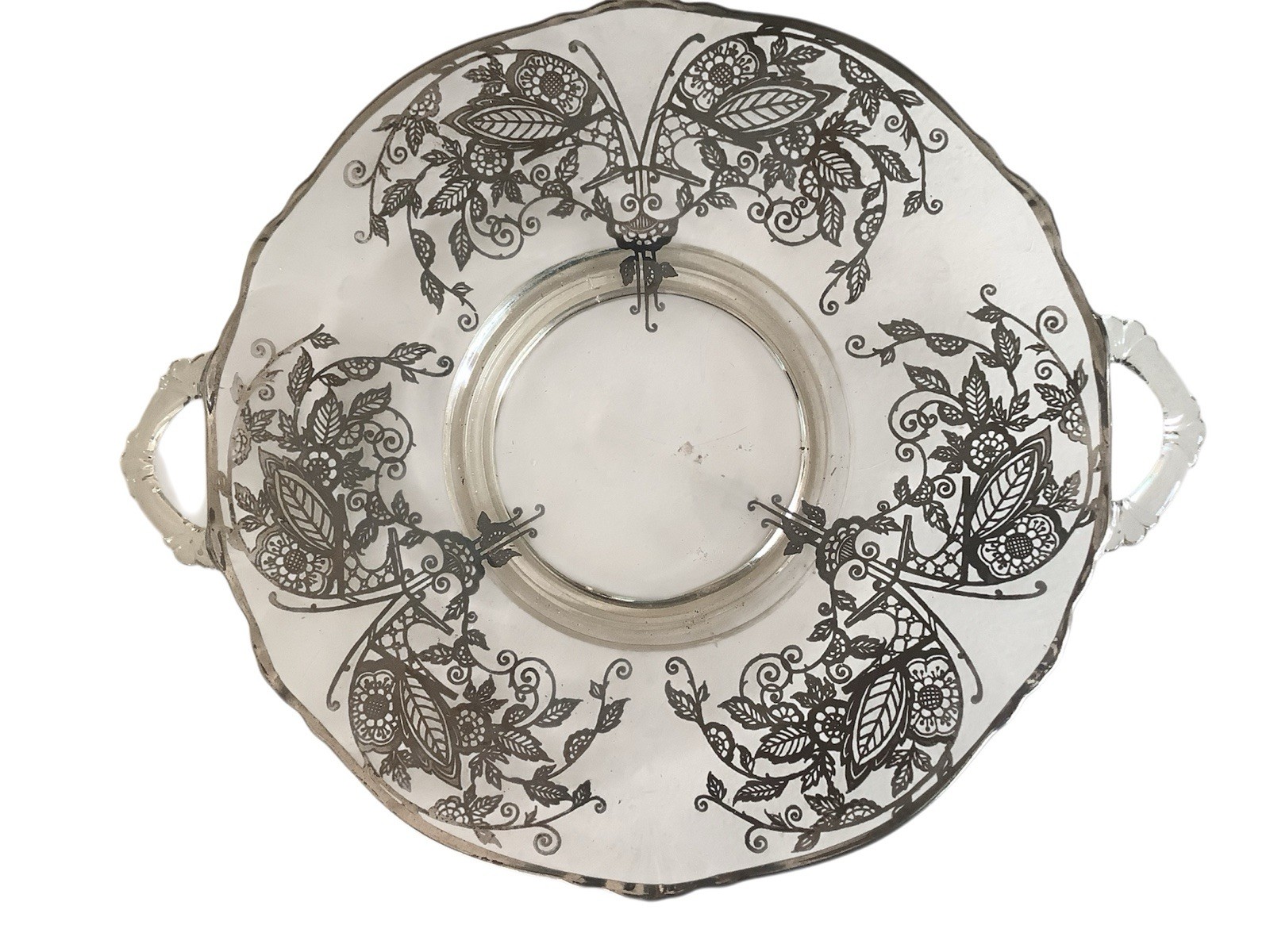 Vintage 13 Inch Flower Silver Overlay Serving Platter with Handles
