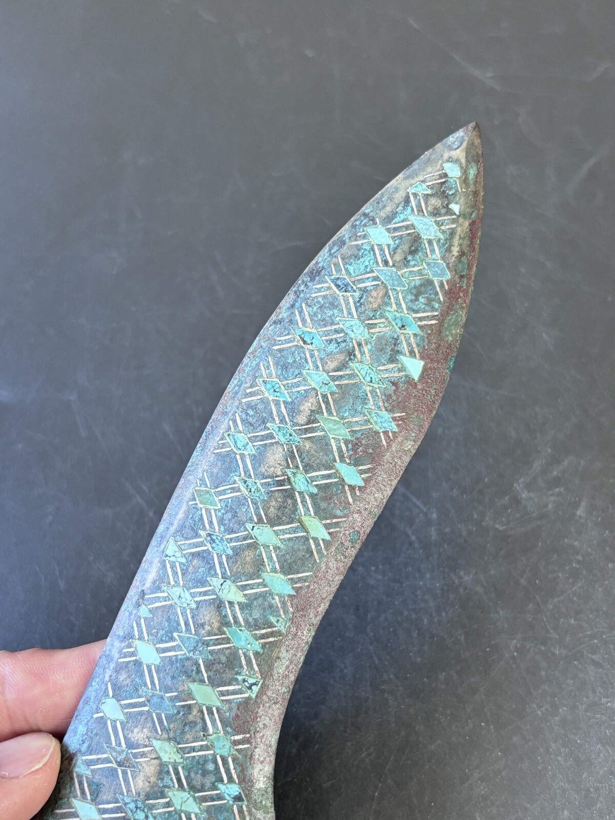 China bronze weapon Ge Inlaid gems&silver Geometric pattern dagger-axe 错松石戈