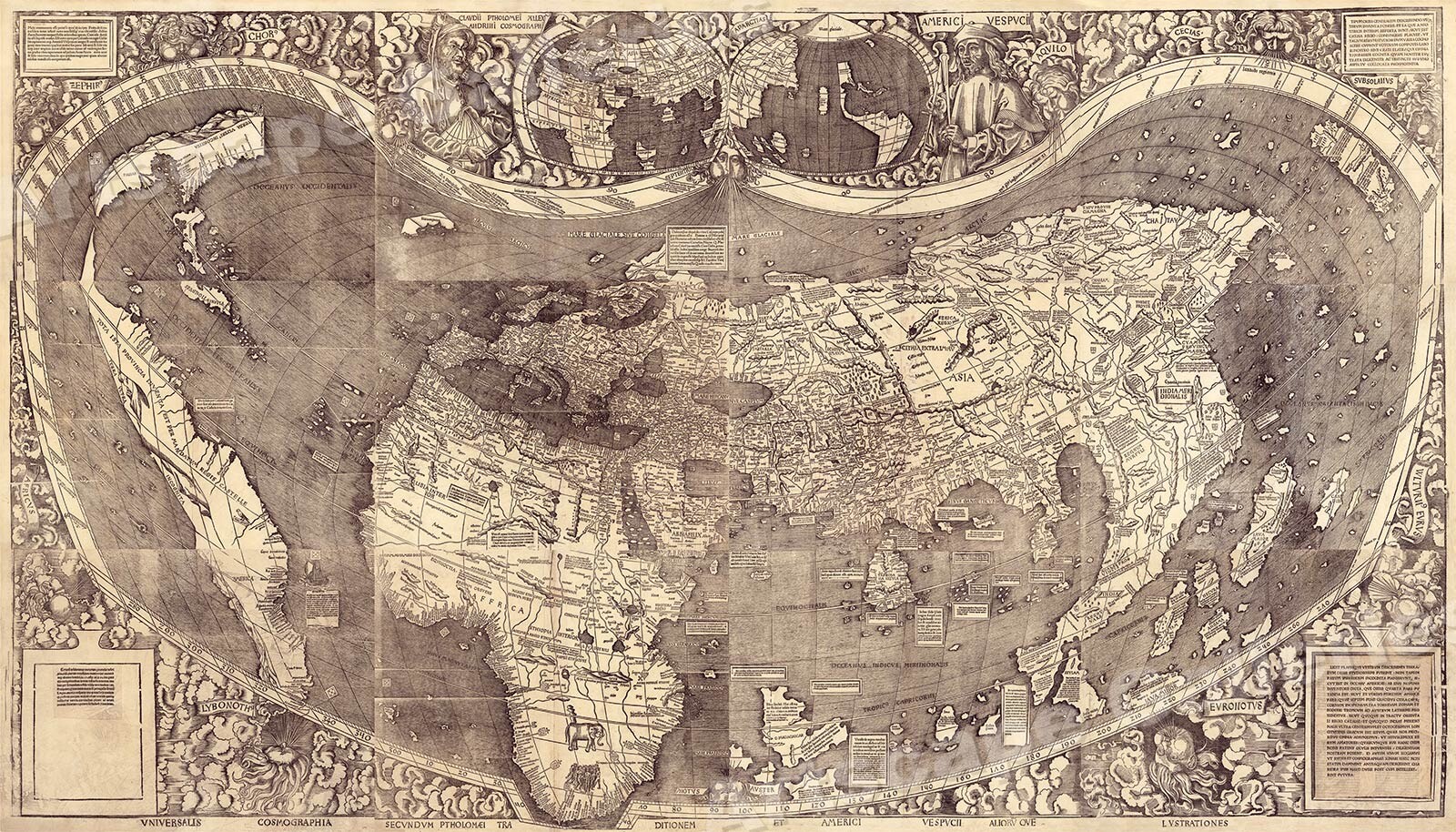 1507 First Map to Name “America” Waldseemuller Wall Map Poster – 24×42
