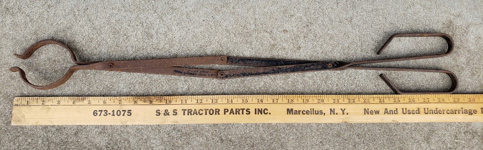Antique Wrought Iron Blacksmith Crucible Tongs Smelting Pot Forged Foundry Tool