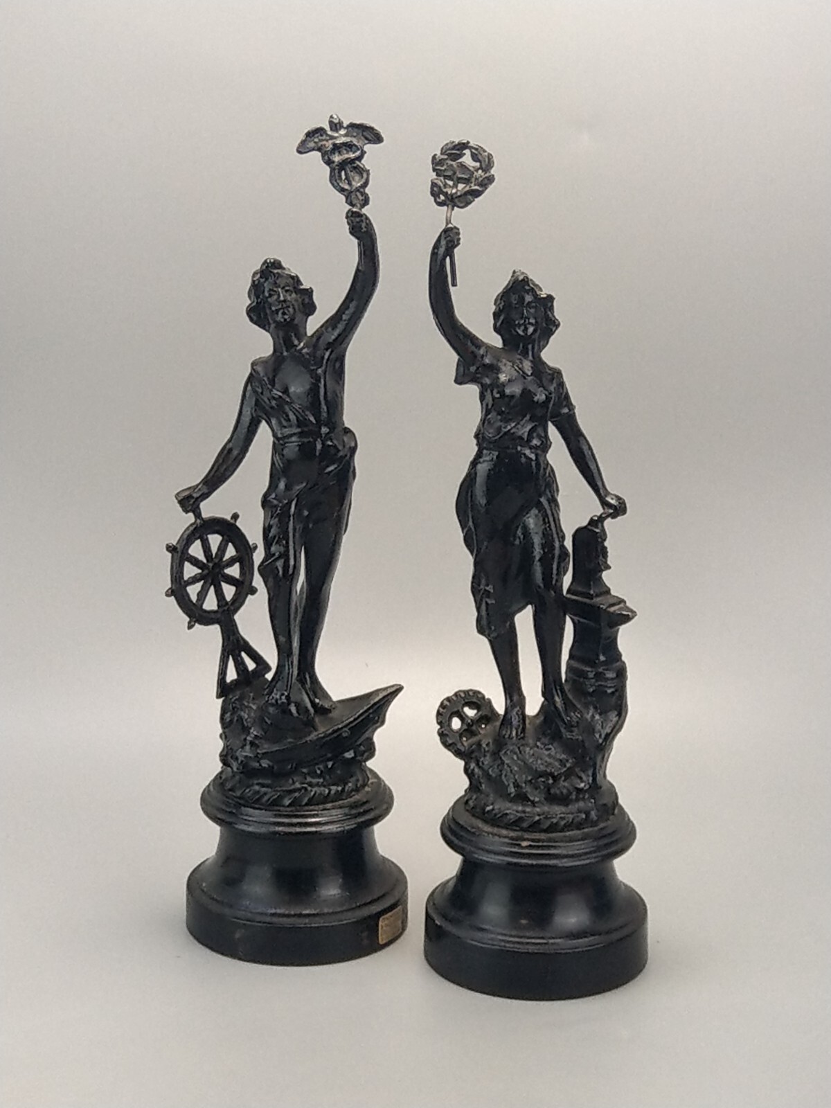 French Revolution Commerce and Industry spelter figures on wood base