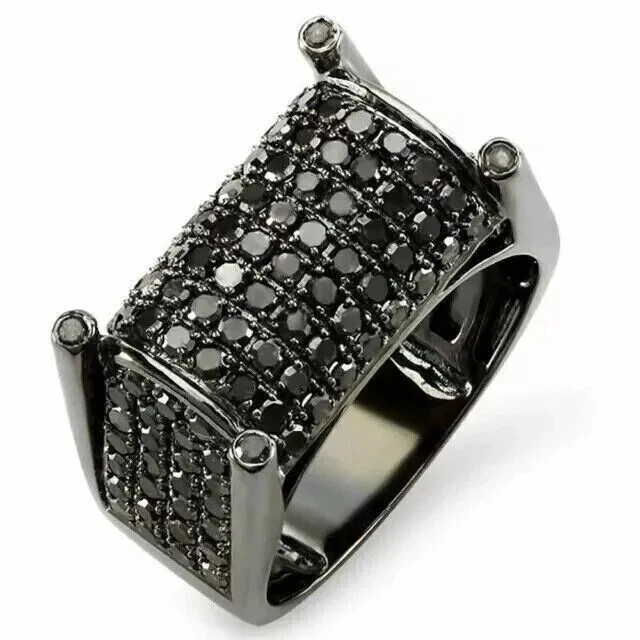 14k Black Gold Plated 2.50Ct Round Cut Lab-Created Black Diamond Pinky Ring Mens