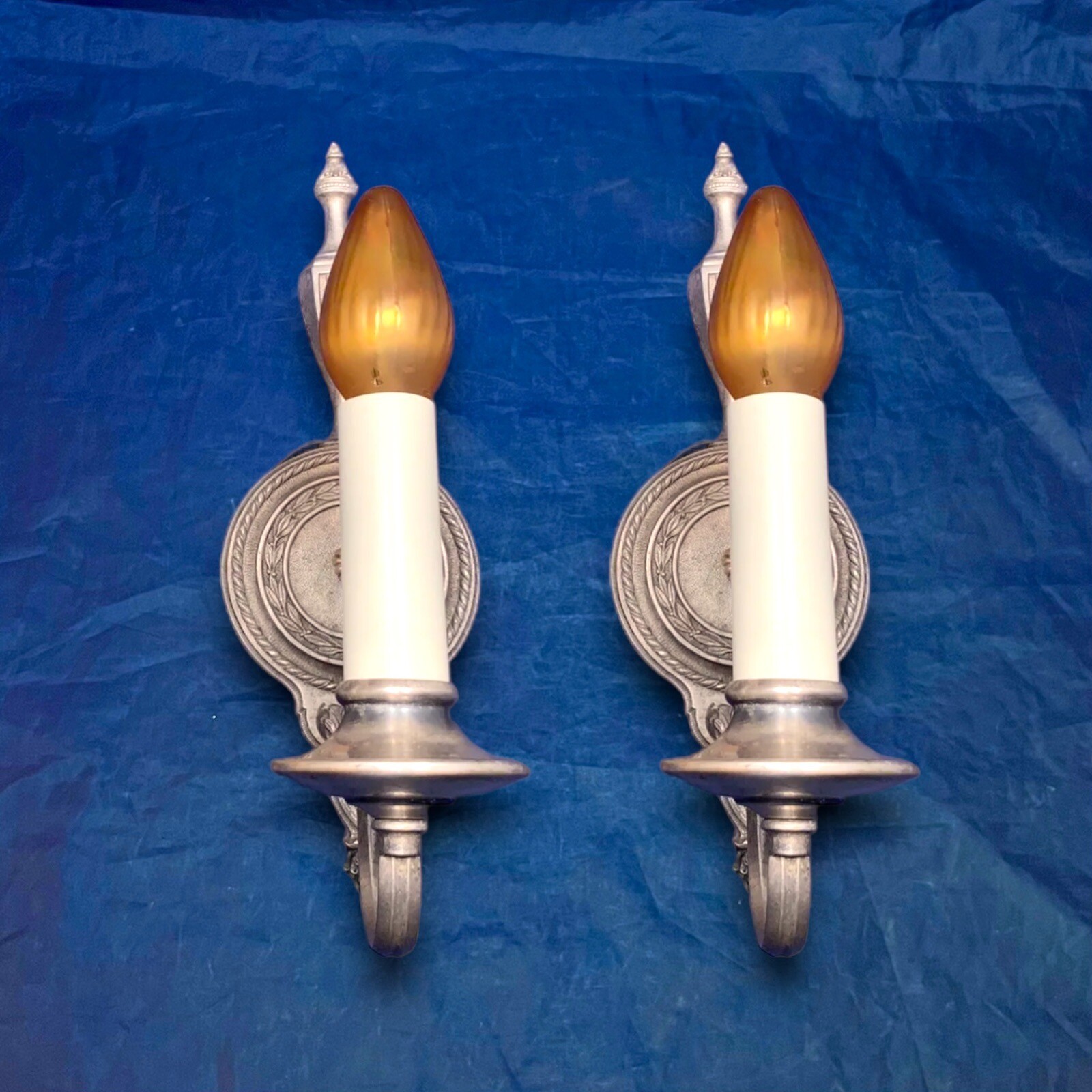pair quality antique nickel over brass sconces Rewired Candle Sconces 51D