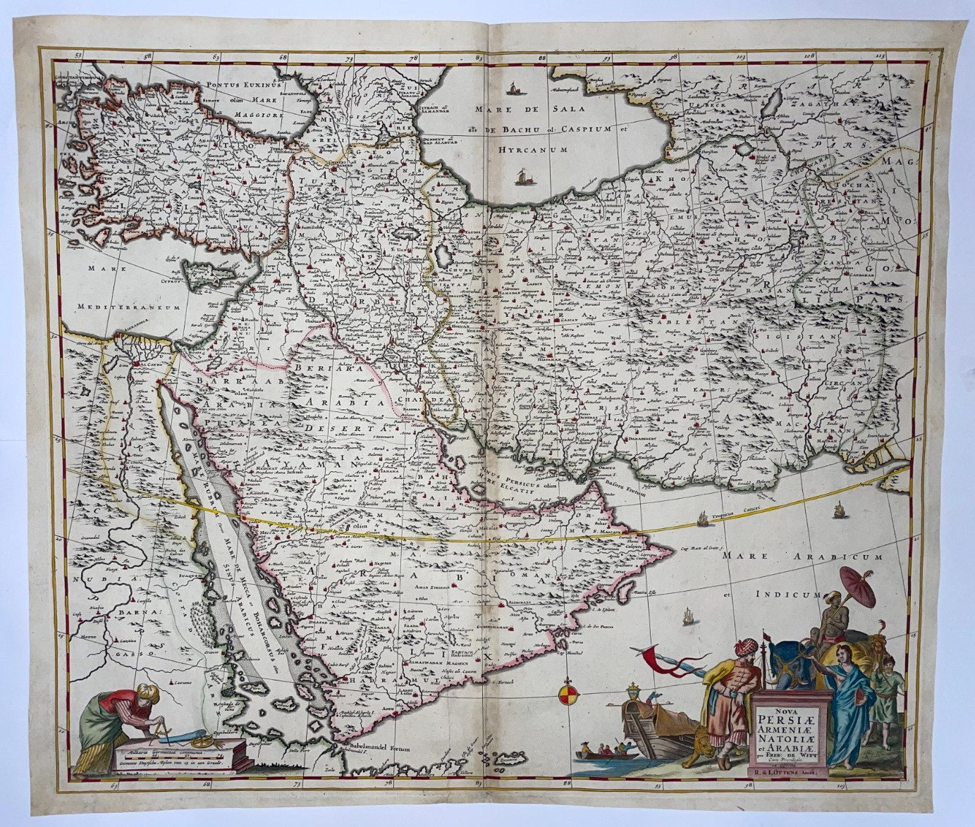PERSIA ARMENIA ARABIA c. 1721 OTTENS / DE WIT LARGE UNUSUAL ANTIQUE MAP