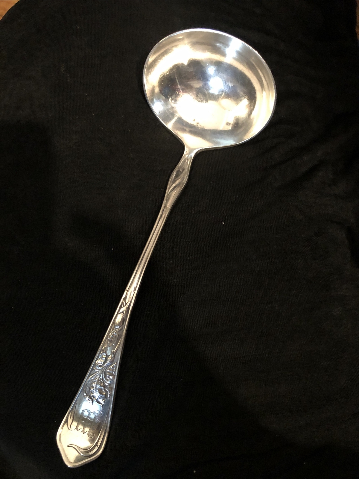Art Nouveau IRIS EHH Smith National Silverplate Oyster Stew Soup Ladle W Mono