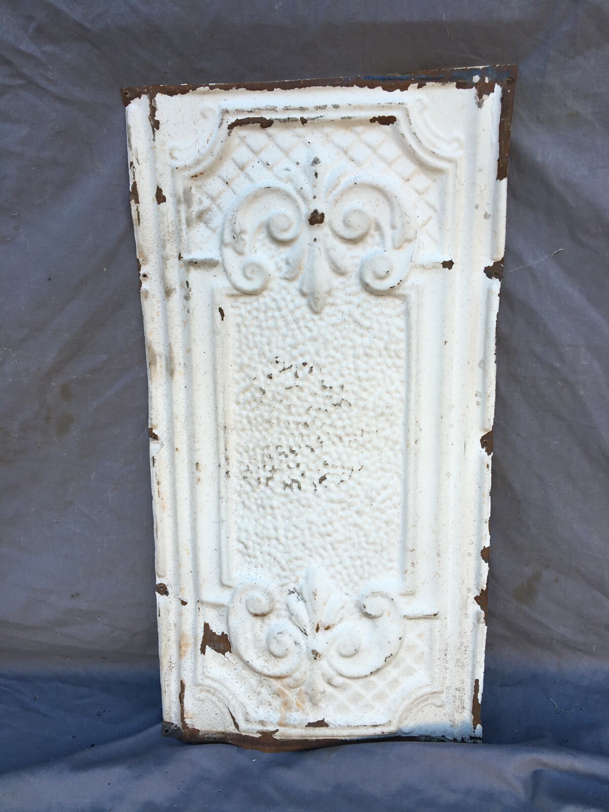Antique Decorative Tin Metal Ceiling 13″ x 24″ Shabby VTG White Chic 241-25B